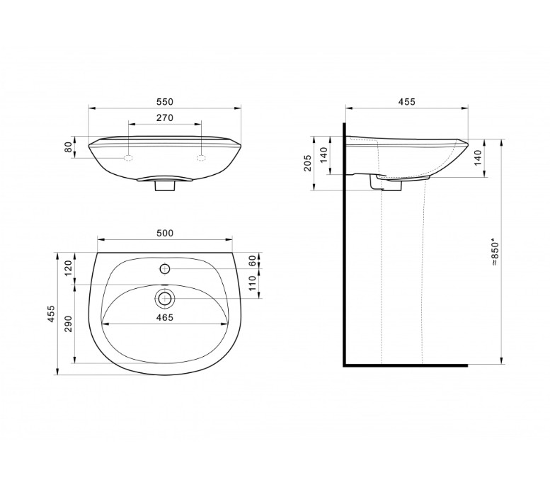Раковина на пьедестал Santek Бриз 55 1WH110460 белый