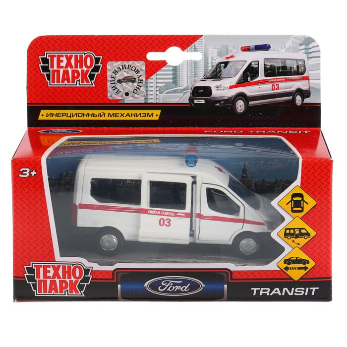 Машинка Технопарк  Ford  Transit скорая 12см белая купить,NaN