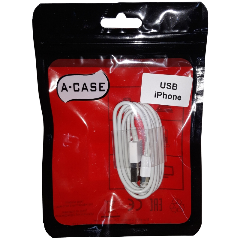 Кабель A-Case USB A - Ligthtning белый купить,NaN