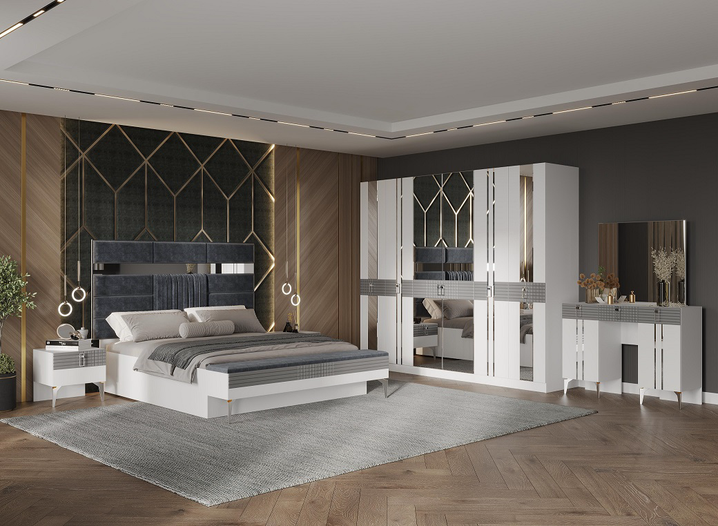 Гарнитур спальный Mebel Luxe Рио серо-белый купить,NaN