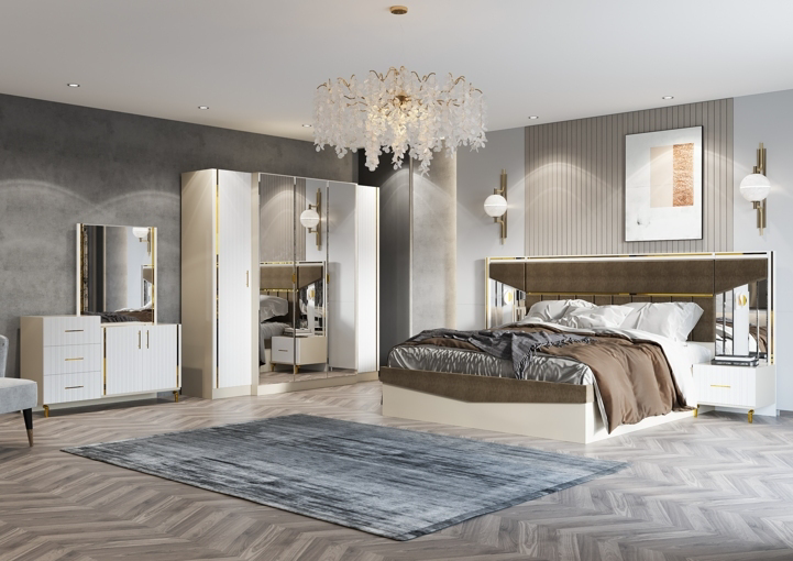 Спальня Bella Mebel Milano БМСГ23 коричнево-белый с золотом купить,NaN