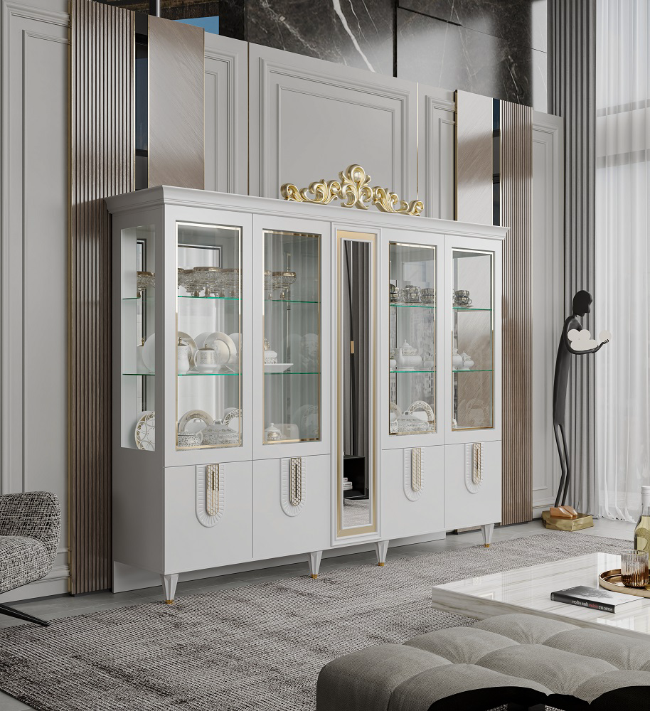 Шкаф-витрина Mebel Luxe Аделина 5Д 200.5х200см белый купить,NaN