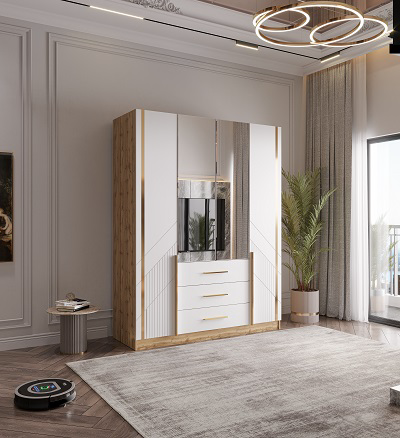 Шкаф Альфа Mebel Luxe 4Д 240х180х60см серо-белый купить,NaN