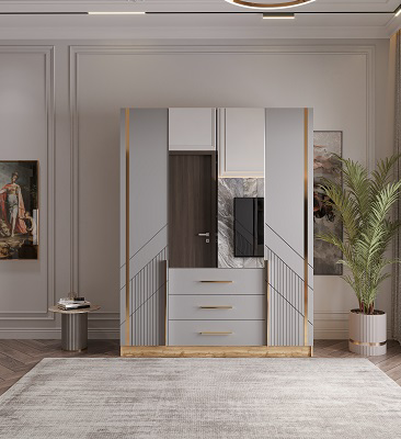 Шкаф Альфа Mebel Luxe 4Д 240х180х60см серо-белый купить,NaN