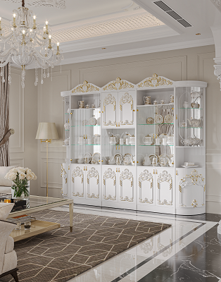 Шкаф-витрина Mebel Luxe Лиза люкс 320х245см белый купить,NaN
