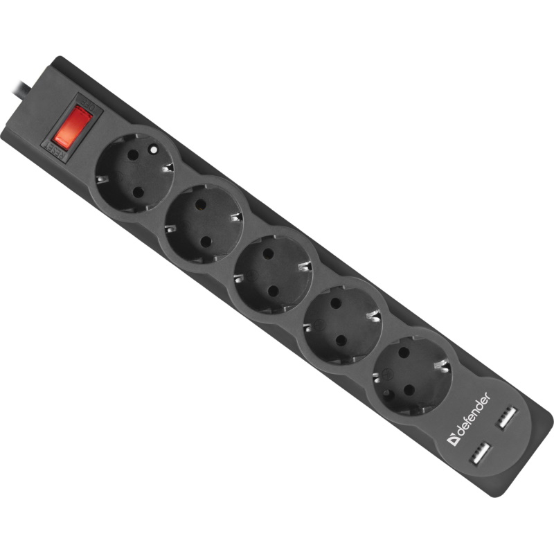 Сетевой фильтр Defender DFS 753 3м + зарядка USB 2.1A 99753 черный