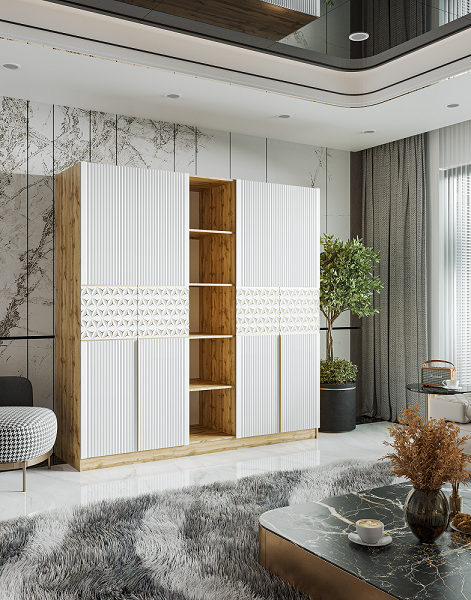 Шкаф Mebel Luxe Мерс 5Д 215х210х52см бежево-белый купить,NaN
