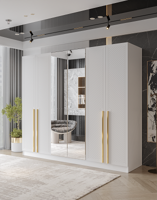 Шкаф Mebel Luxe Инфинит 210х240х60см бело-серый с золотом купить,NaN