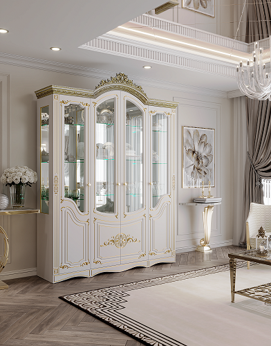 Шкаф-витрина Mebel Luxe Афина 4Д 200.5х265см белый купить,NaN