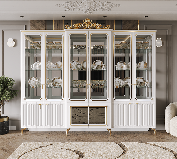 Шкаф-витрина Mebel Luxe Флория 6Д 286х250см белый купить,NaN