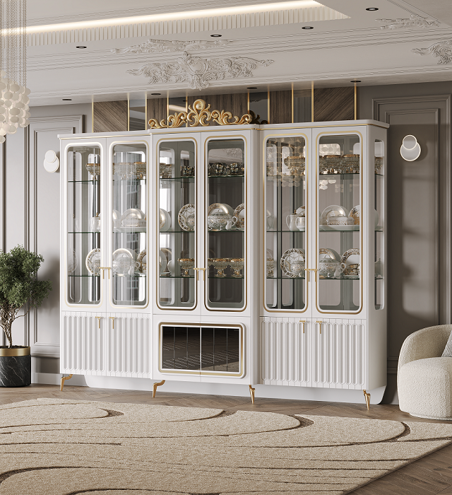 Шкаф-витрина Mebel Luxe Флория 6Д 286х250см белый купить,NaN