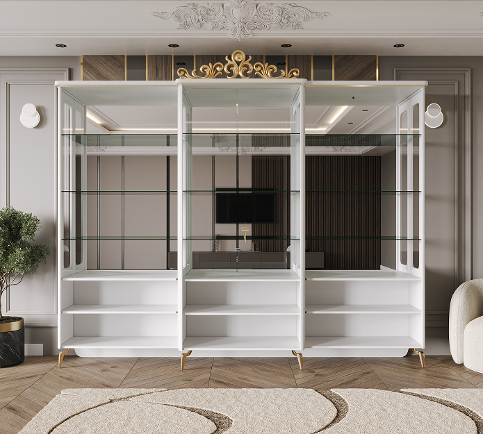 Шкаф-витрина Mebel Luxe Флория 6Д 286х250см белый купить,NaN
