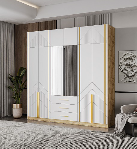 Шкаф Mebel Luxe Альфа 2,8 280х230см коричнево-белый с золотом купить,NaN