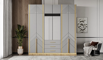 Шкаф Mebel Luxe Альфа 2,8 280х230см коричнево-белый с золотом купить,NaN