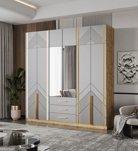 Шкаф Mebel Luxe Альфа 2,8 280х230см коричнево-белый с золотом купить,NaN