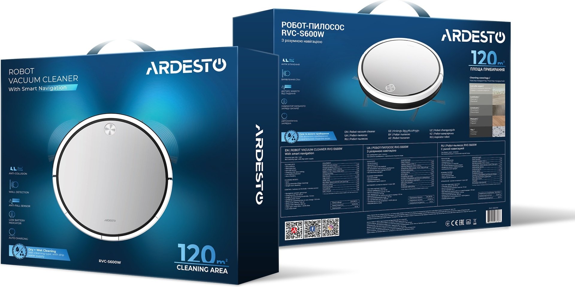 Робот-пылесос Ardesto RVC-S600W белый, серебристый