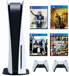 Sony PlayStation 5 825GB белый + 2 геймпада + FIFA23 + MK11 + GTA5 + UFC4