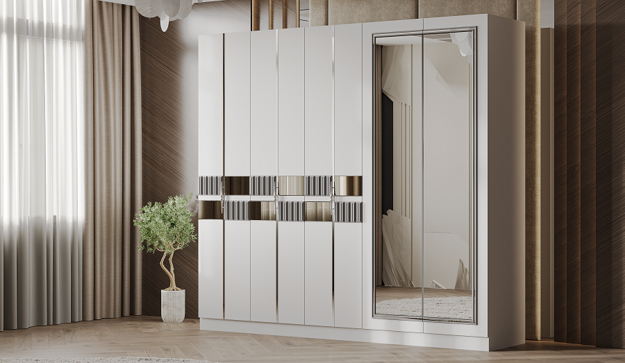Гарнитур спальный Mebel Luxe Моника серо-белый с золотом купить,NaN