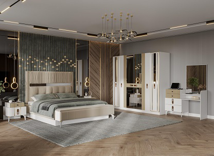 Гарнитур спальный Mebel Luxe Белуччи бежево-белый купить,NaN