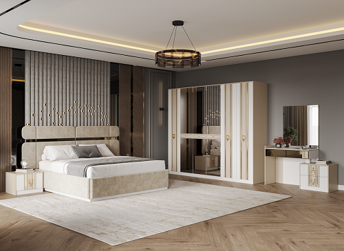 Гарнитур спальный Mebel Luxe Анель бело-бежевый с золотом купить,NaN