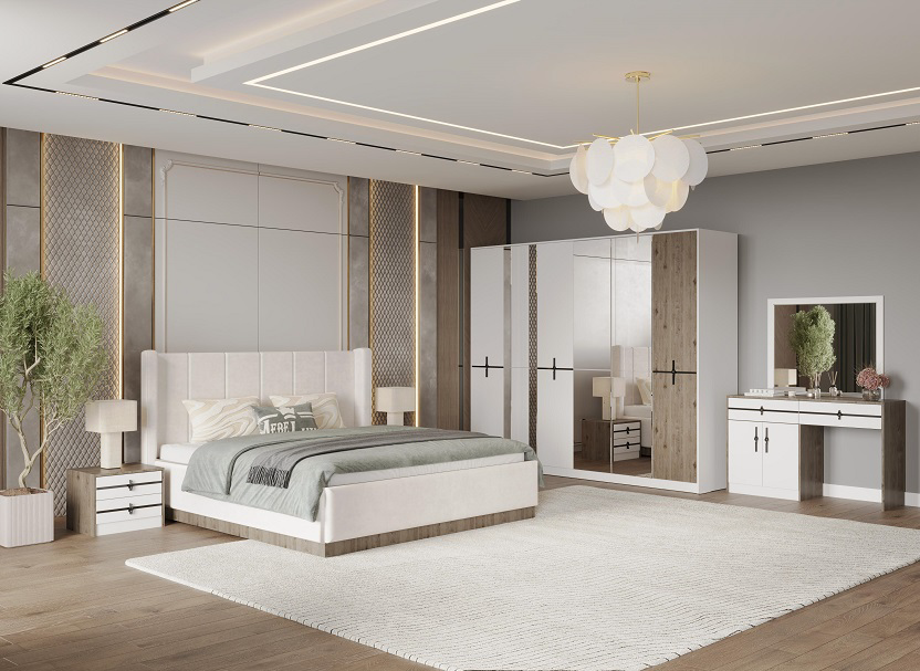 Гарнитур спальный Mebel Luxe Люсия коричнево-белый купить,NaN