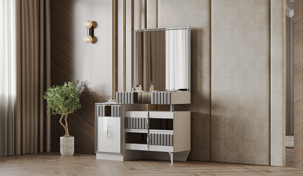 Гарнитур спальный Mebel Luxe Моника серо-белый с золотом купить,NaN