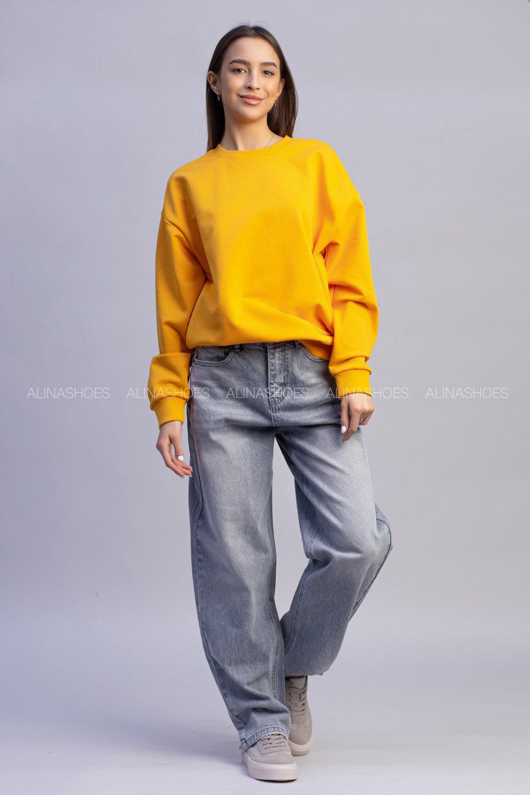Свитшот alinashoes без принта желтый 2XL купить,NaN