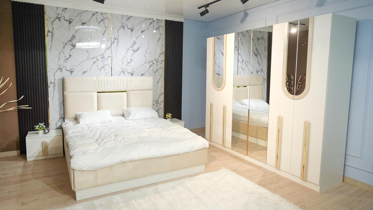 Гарнитур спальный Mebel Luxe Лиона бежевый с золотом купить,NaN