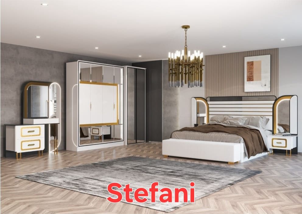Спальня Bella Mebel Steffani 6дв БМСГ18 серо-белый с золотом купить,NaN