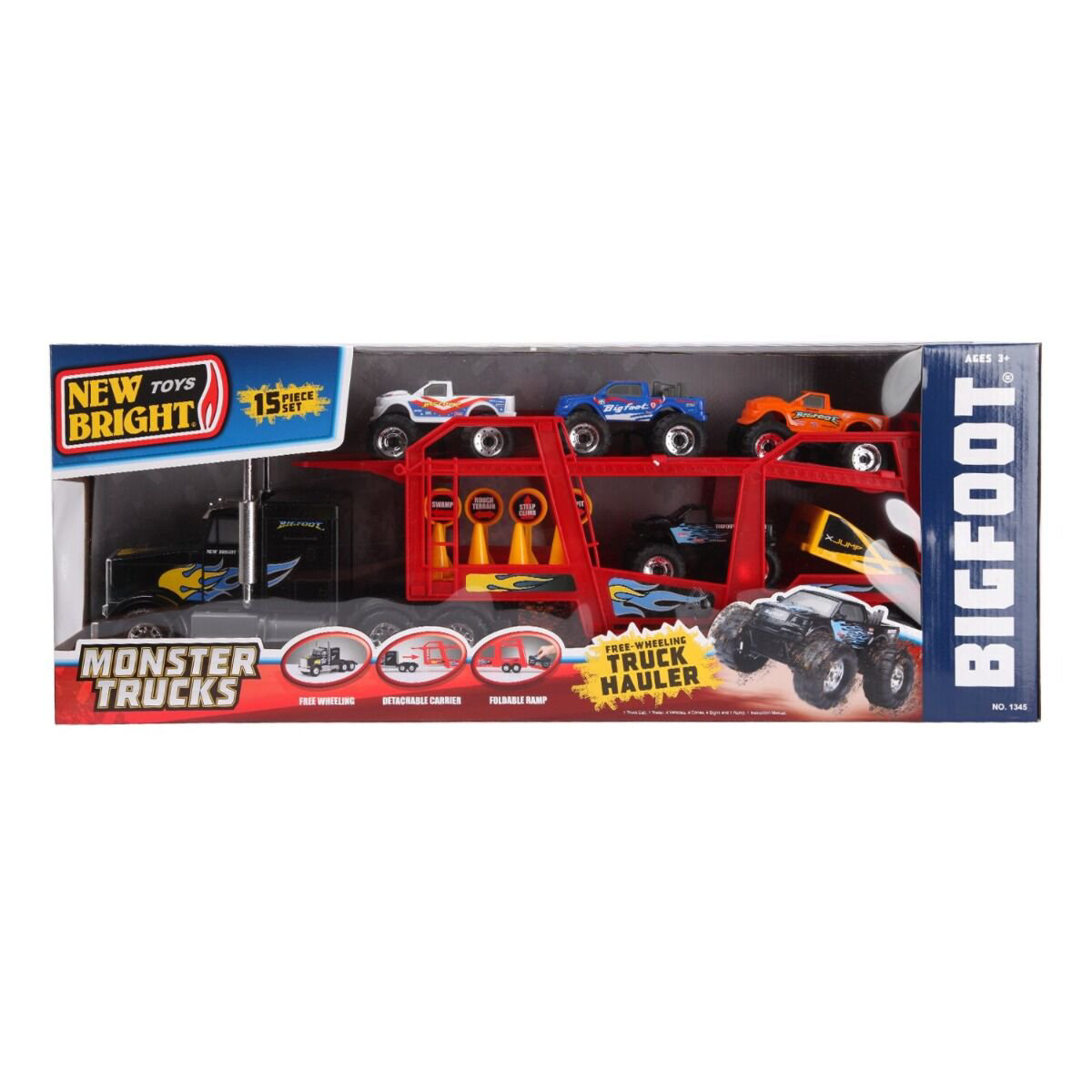 Трейлер с машинками New Bright Monster Truck 55см купить,NaN