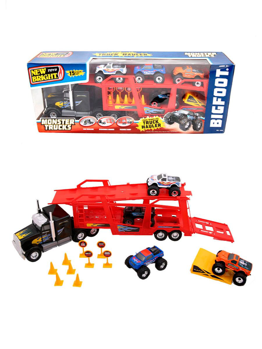 Трейлер с машинками New Bright Monster Truck 55см купить,NaN