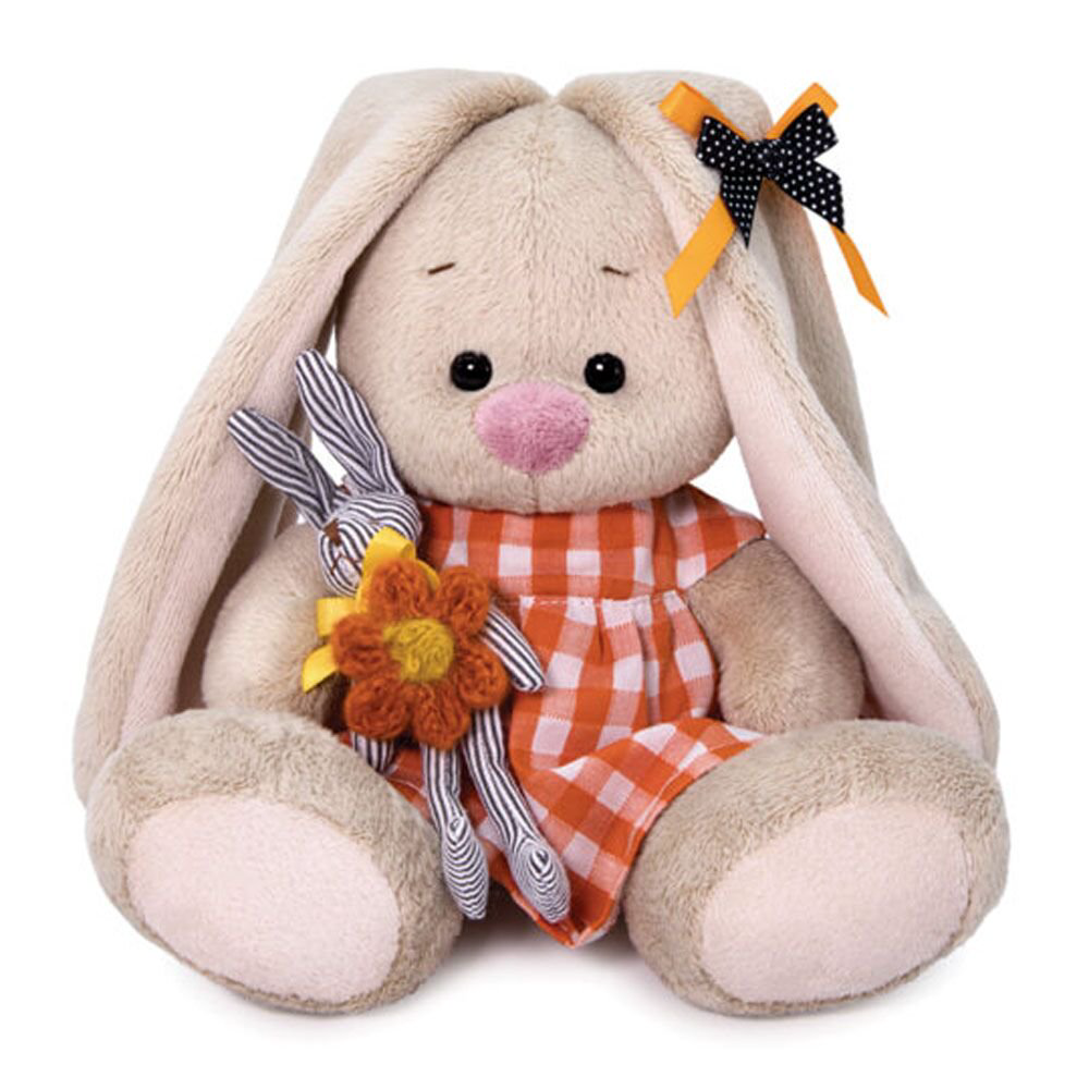 Мягкая игрушка Зайка Ми в оранжевом платьем с зайчиком малыш 15см купить,NaN