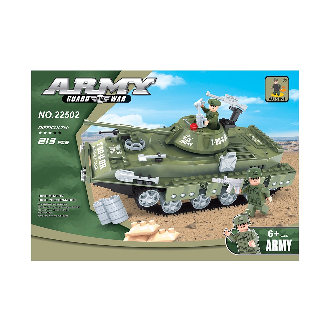 Конструктор Ausini Армия Средний танк T-80UD 22502 213 предметов 