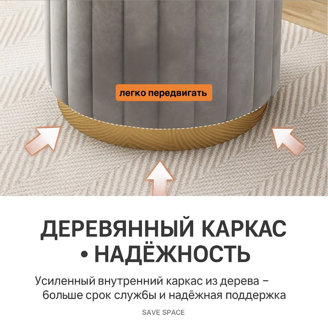 Пуф 372491535, 34x34x44 см, серый купить,NaN