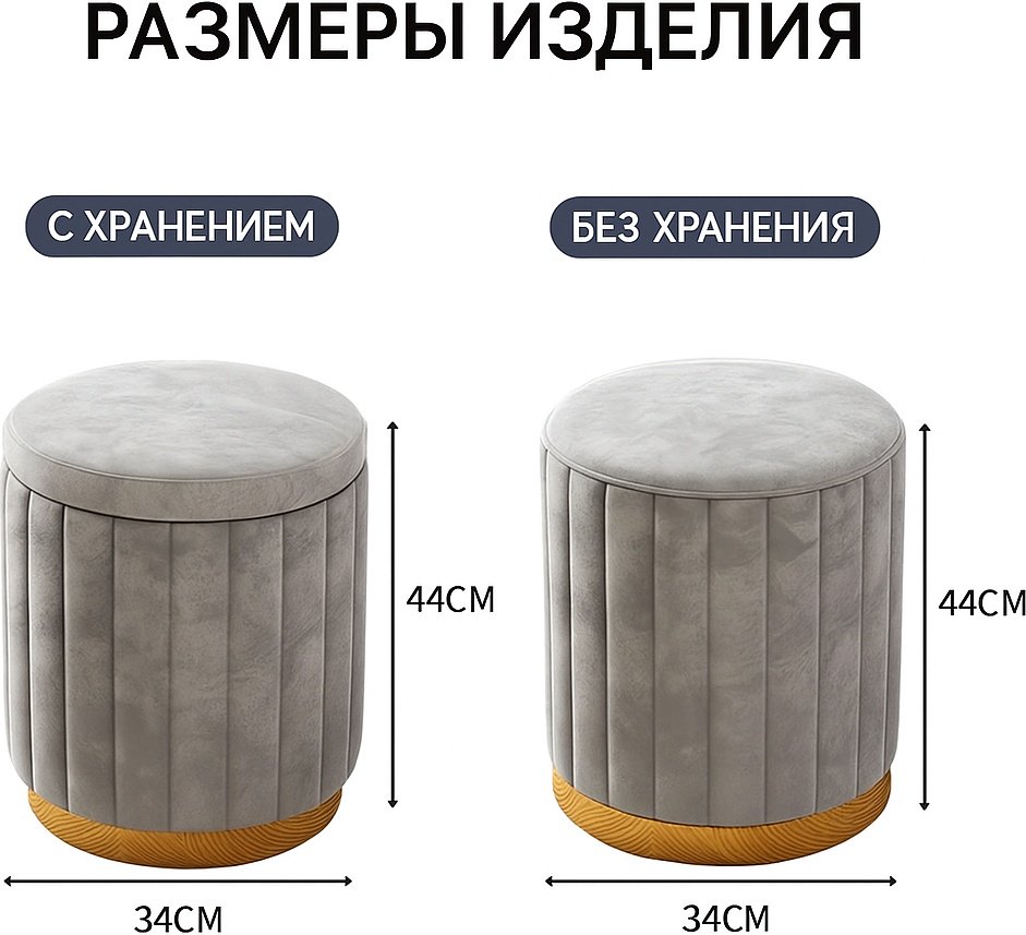 Пуф 372491535, 34x34x44 см, серый купить,NaN