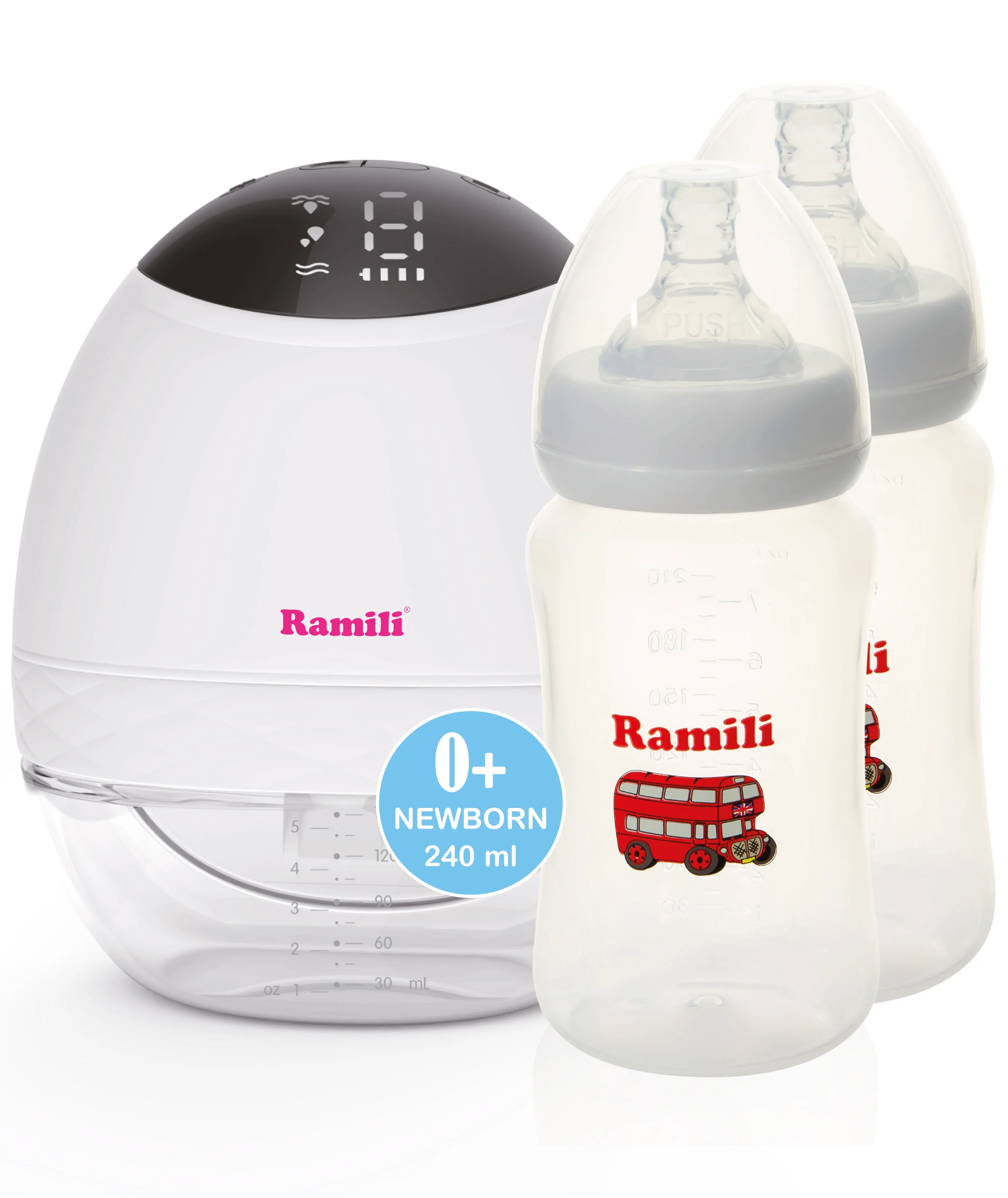 Молокоотсос Ramili SE500 с двумя бутылочками 240 мл белый