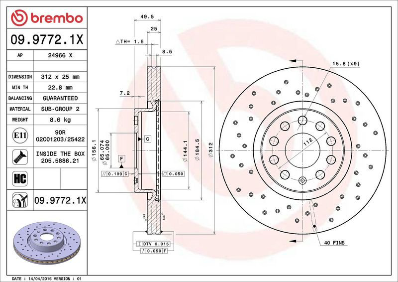 Диски Brembo передние 0997721X купить,NaN