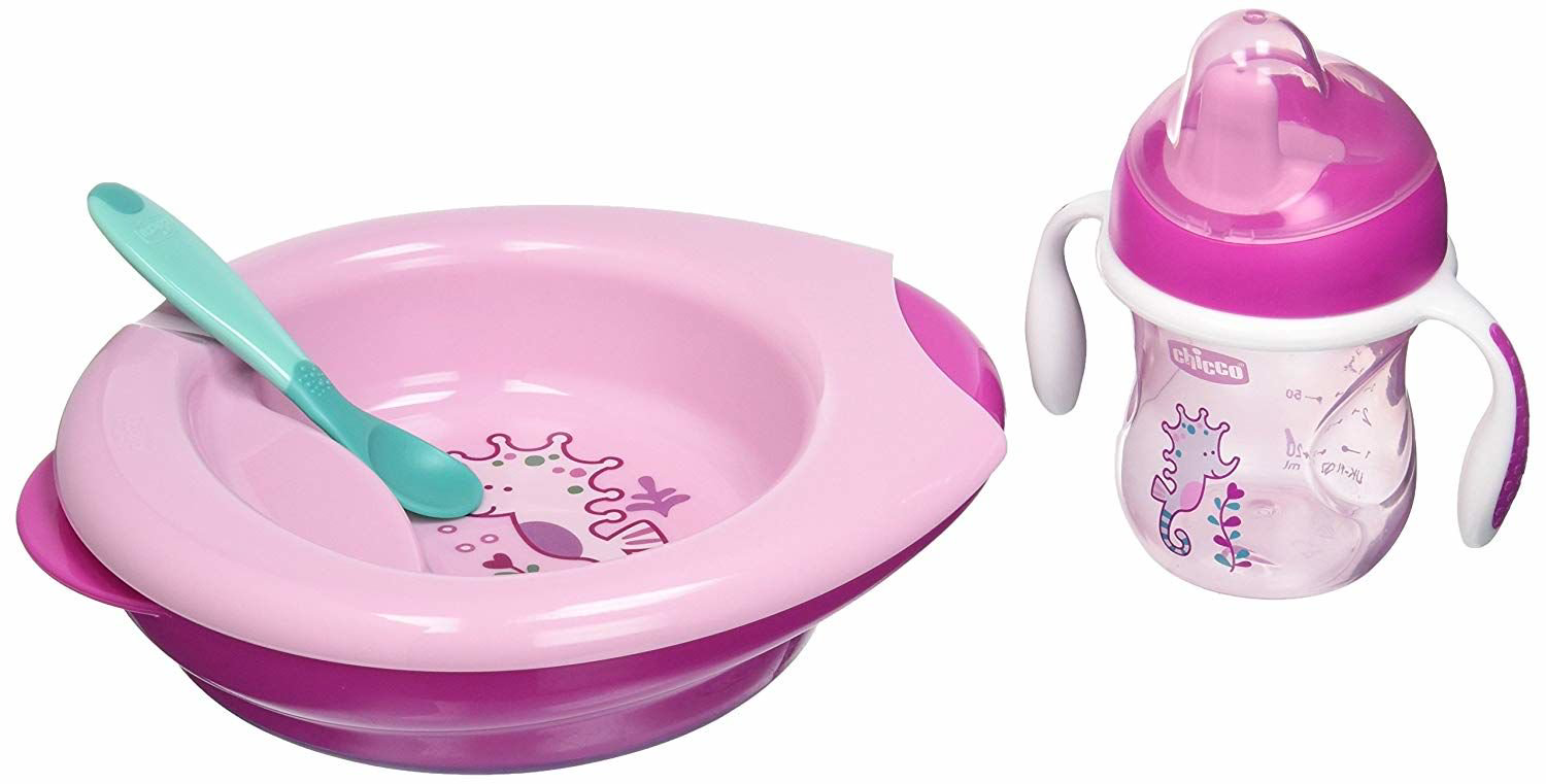 Набор детской посуды Chicco 6м+ розовый купить,NaN