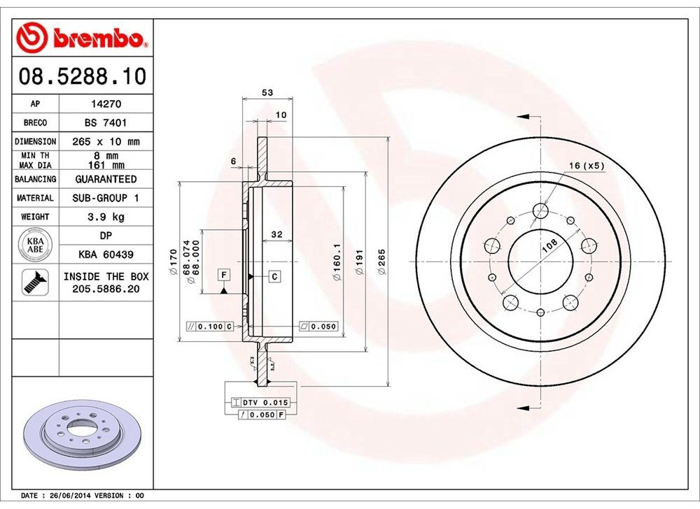 Диски Brembo задние 08.5288.10 купить,NaN
