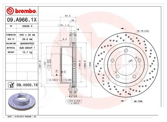 Диски Brembo передние 09A9661X купить,NaN