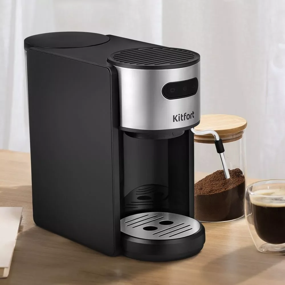 Кофемашина Kitfort КТ-7137 черно-серебристая - ForteMarket Кофемашина Kitfort КТ-7137 черно-серебристая купить,0