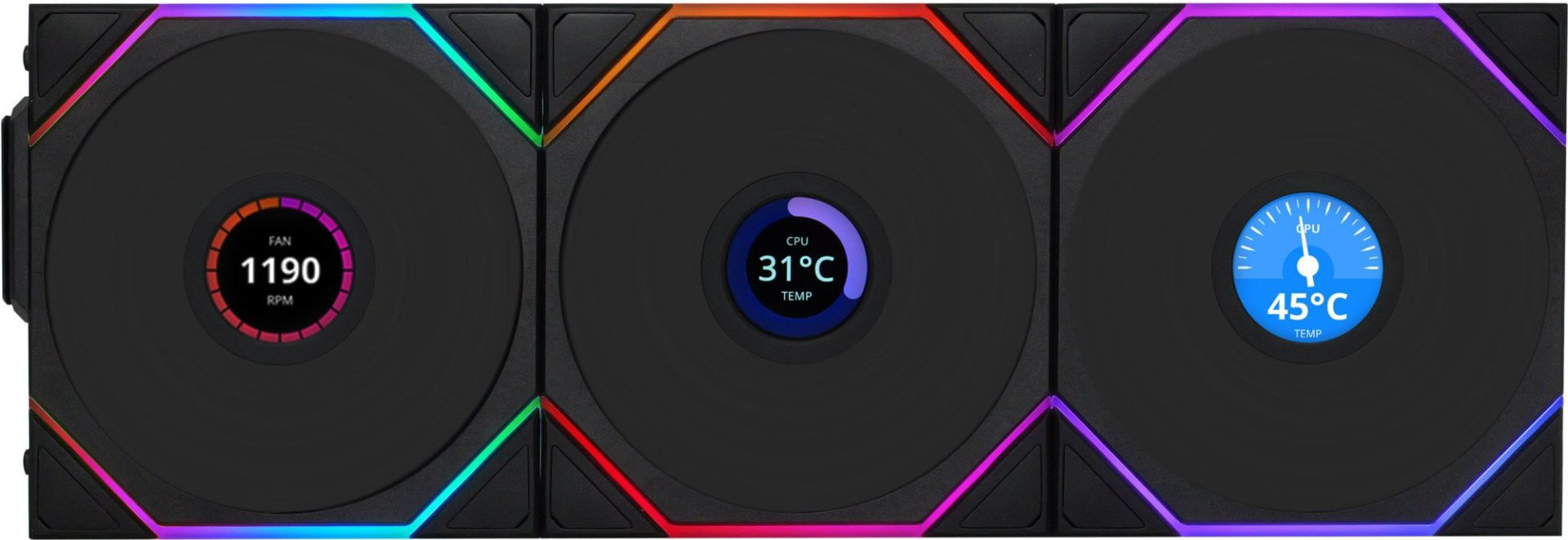 Вентилятор LIAN LI UNI FAN TL120 LCD Reverse Blade Wireless 3x120, G99.12RTLLCD1W3B.00 черный купить,NaN