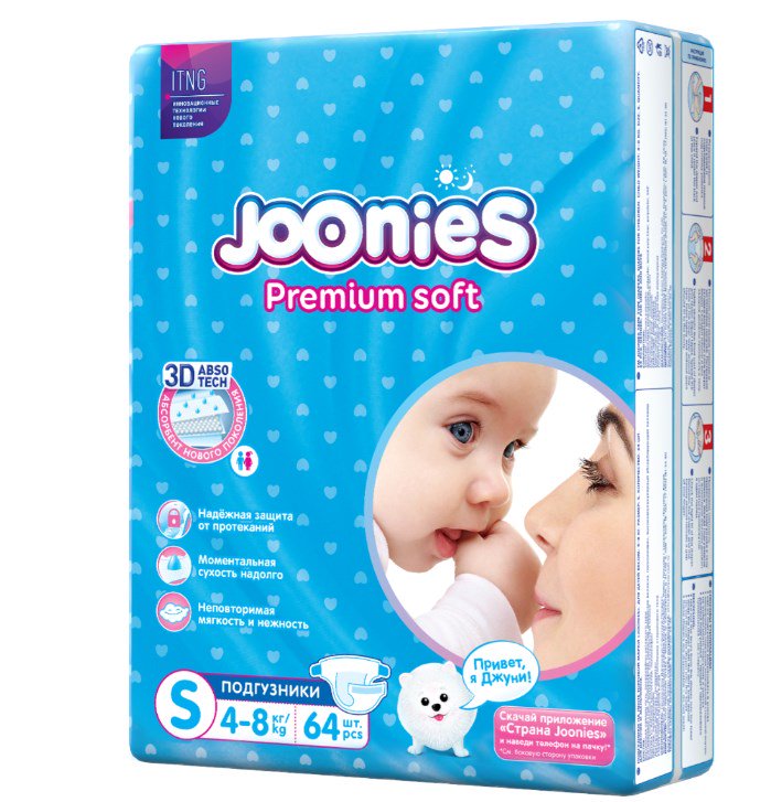 Подгузники Joonies Premium Soft  S 4-8кг 64шт купить,NaN