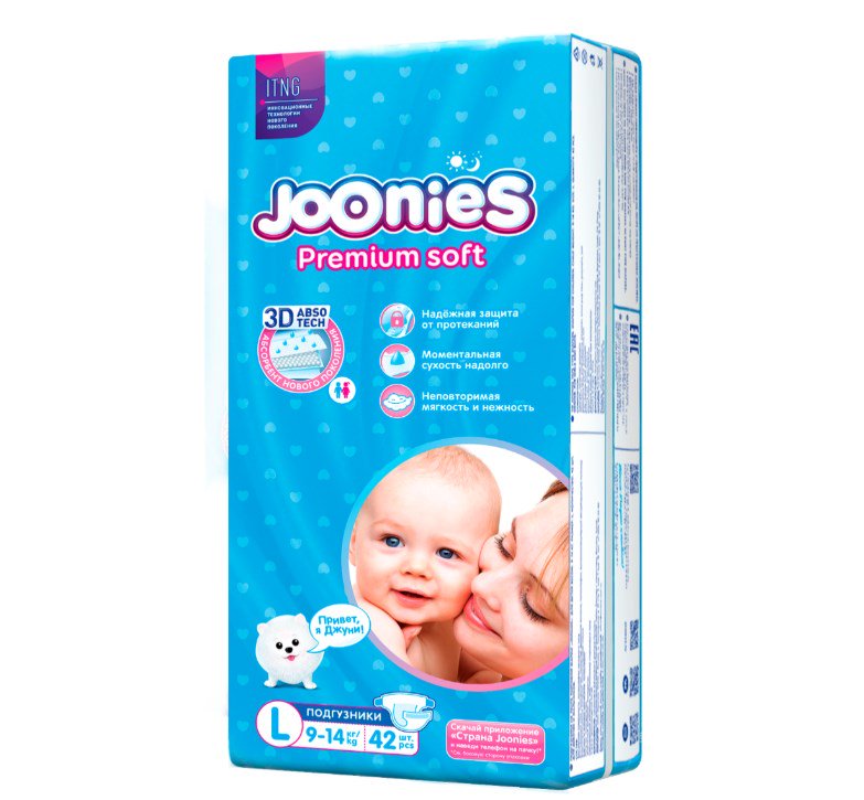 Подгузники Joonies Premium Soft  L 9-14кг 42шт