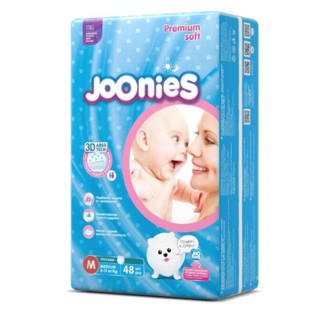 Трусики-подгузники Joonies Premium Soft  M 6-11кг 48шт купить,NaN