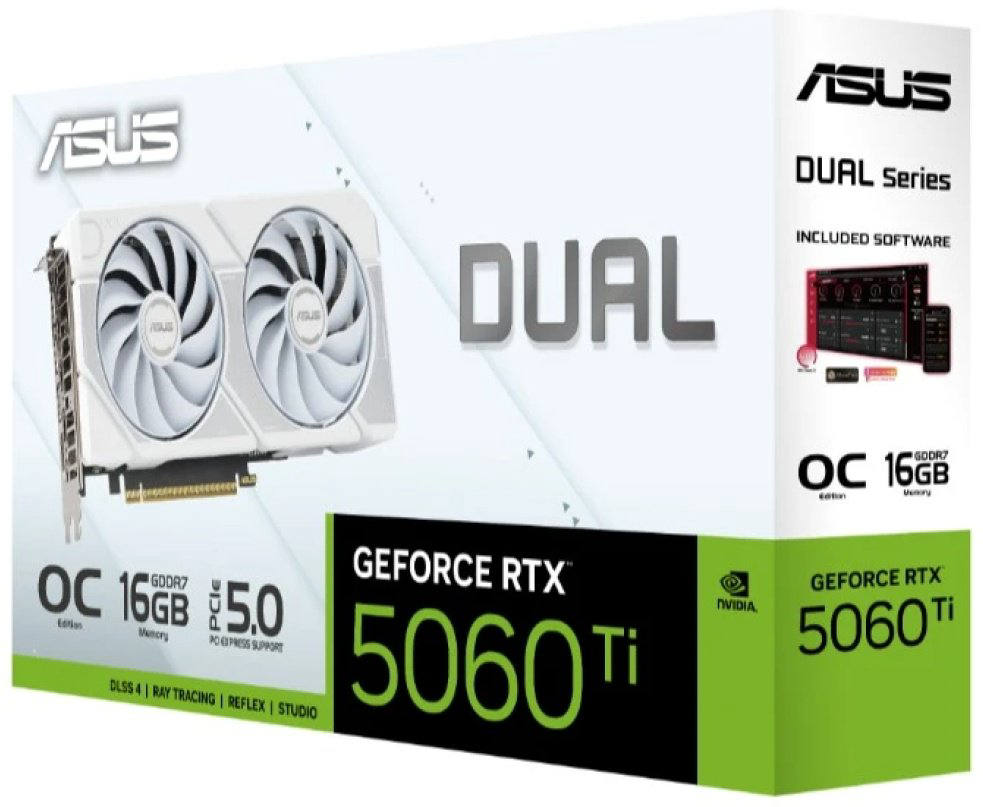Видеокарта ASUS GeForce RTX 5060 Ti DUAL White OC Edition (DUAL-RTX5060TI-O16G-WHITE) 16 Гб купить,NaN