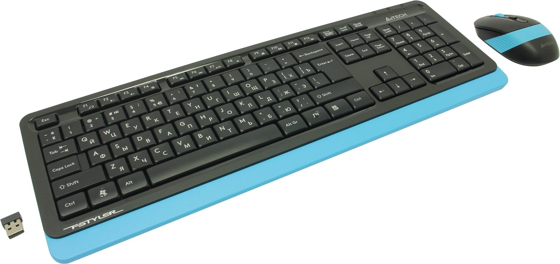 Клавиатура A4Tech Fstyler Wireless FG1010 голубой + мышь