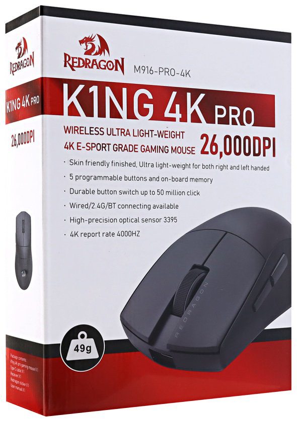 Мышь Redragon K1ng 4K Pro черный купить,NaN