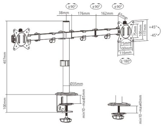Крепление для монитора Gembird MA-D2-01 черный купить,NaN