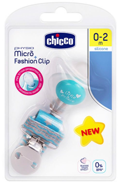 Пустышка Chicco Physio Micro силикон + прищепка Boy 0-2м голубая купить,NaN